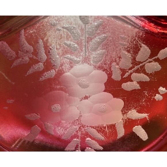 Cranberry Glass Cristallo E Argento Etched Italy Perfume Bottle Stopper Silver - Picture 9 of 11